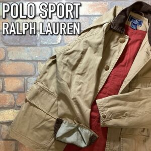 ★USA直輸入★正規品★【POLO SPORT ラルフローレン】コーデュロイ襟 裏地付 お洒落 ハンティングジャケット【US M】薄茶 朱色 老舗 K3-298