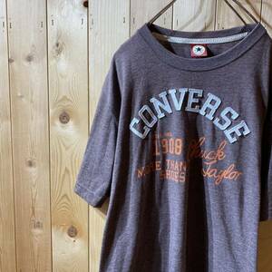 [YUK010] コンバース converse プリントTシャツ ワッペン 茶色 ブラウン LL メンズ 半袖