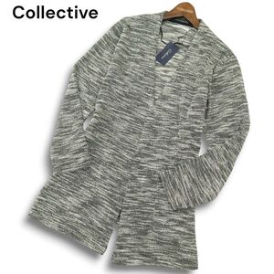 【新品 未使用】 Collective メンズビギ 秋冬 スラブ ニット ノーカラー カーディガン ガウン Sz.M　メンズ グレー　A4T11496_A#N