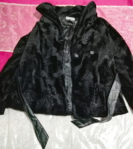 黒ブラック腰紐付きコート/外套/アウター Black waist string coat mantle