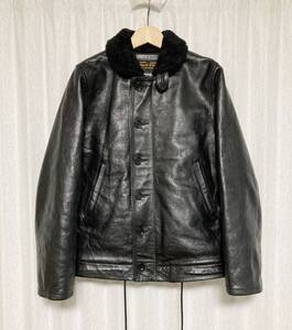 美品☆[PARANOID] 定価138,240 HORSEHIDE N-1 ホースハイド 襟ムートン デッキレザージャケット S 馬革 113001 中綿 ブラック パラノイド