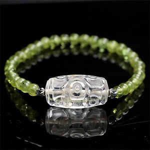 〔K1756〕水晶九眼 ペリドット Peridot 橄欖石 デザインブレスレット