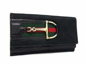 1円 ■美品■ GUCCI グッチ 154257 シェリーライン ホースビット GG柄 GGキャンバス 二つ折り 長財布 ウォレット ブラック系 FH0328