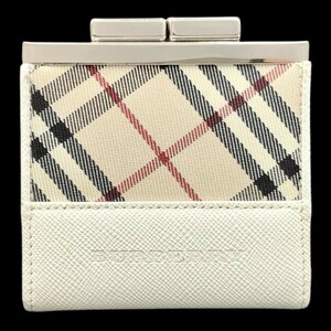 仙14 BURBERRY ノバチェック がま口 コインケース レザー ホワイト系 ベージュ系 バーバリー 小銭入れ コンパクトウォレット