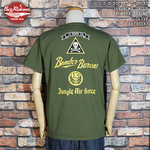 【M】BUZZ RICKSONS バズリクソンズ　S/S POCKET T　5th BOMB.GROUP BOMBER BARONS ボンバーバロンズ OLIVE BR79047 東洋エンタープライズ