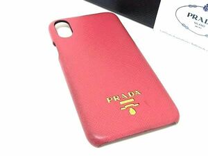 ■美品■ PRADA プラダ 1ZH058 サフィアーノレザー iPhoneX/XS 対応 アイフォンケース スマホケース レディース ピンク系 DE6580