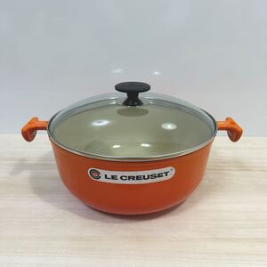 廃盤希少 ル・クルーゼ ルクルーゼ LE CREUSET パパライン 両手鍋 25cm ホーロー エンゾマリ オレンジ ガラス蓋 ココットロンド 鋳物