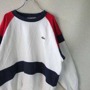 ○80s CHAMISE LACOSTE ラコステ◆スウェット トレーナー ワンポイントロゴ ヴィンテージ◆メンズ ホワイト/レッド/ネイビー サイズ5