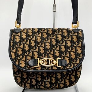 ◆ Christian Dior CDロゴトロッター ショルダーバッグ ヴィンテージ ネイビー ベージュ キャンバス ゴールド金具 MB ha KBB