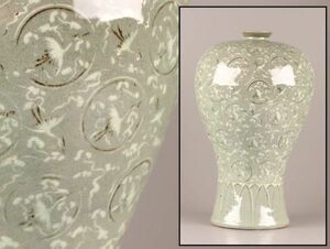 古美術 朝鮮古陶磁器 高麗青磁 白黒象嵌 梅瓶 時代物 極上品 初だし品 C6262