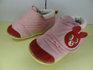 全国送料無料 ミキハウス ホットビスケッツ HOTBISCUITS 日本製 子供靴キッズベビー女の子うさぎピンク色スニーカー シューズ 13cmEE