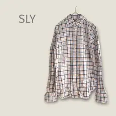 スライ　SLY【1】長袖シャツ　チェック柄　綿　オレンジ　水色　裾ラウンド　春夏