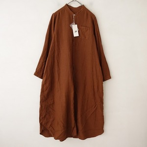 【定価2.5万】ネストローブ nest Robe *リネンバンドカラーシャツワンピース*2ドレス羽織りブラウン茶(m1-2403-366)【70D42】