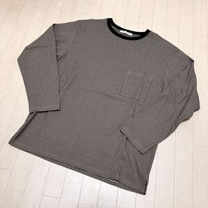 和587★① JOURNAL STANDARD ジャーナルスタンダード 長袖 カットソー 胸ポケット チェック M カーキ ベージュ メンズ