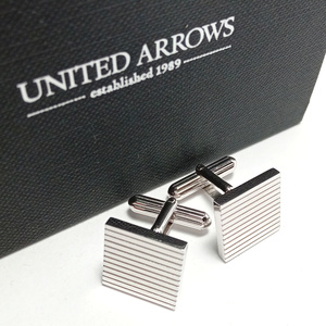 【uac572】UNITED ARROWS ユナイテッドアローズ カフス カフリンクス シルバー925　スターリングシルバー　ストライプ スクエア 純銀