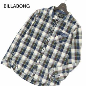 BILLABONG ビラボン 通年 ロゴ刺繍★ 長袖 デニム切替　チェック シャツ Sz.XL　メンズ 大きいサイズ　C4T07155_7#C