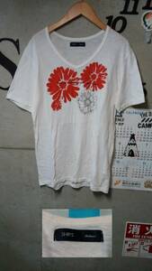 SHIPS VネックTシャツ　M　　ホワイト×フラワー　シップス 