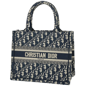 クリスチャンディオール Christian Dior ブック トート バッグ スモール オブリーク トロッター柄 キャンバス ネイビー レディース 中古