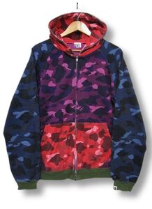 BAPE ベイプ カモフラ フルジップ スウェット パーカーマルチカラー A Bathing Ape パープル ネイビー メンズ Lサイズ■L28267AWS25-2K