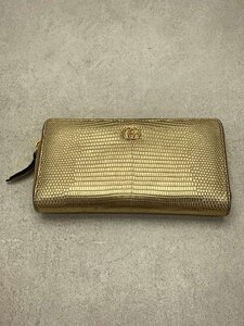 GUCCI◆長サイフ_GGマーモント_リザード/レザー/GLD/レディース