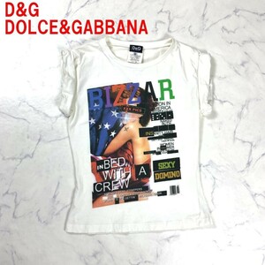 A3827 D&G ドルチェ&ガッバーナ 半袖Tシャツ 綿 DOLCE&GABBANA コットン ホワイトプリント 白 38