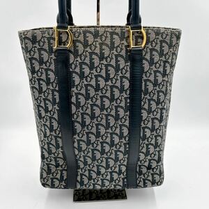 極美品 ディオール/クリスチャンディオール DIOR/ChristianDior トートバッグ ロゴグラム ジャガード×レザー ネイビー×黒 バッグ