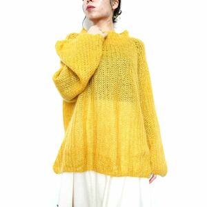 EU VINTAGE YELLOW COLOR MOHAIR OVER KNIT/ヨーロッパ古着イエローカラーモヘアオーバーニット