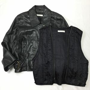 [ ペリーエリス ] PERRY ELLIS 80s 90s vintage ラムレザー ライダースジャケット ベスト ライナー付 本革 高級 レディース メンズ 本格 黒