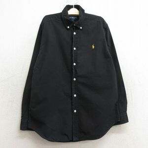 古着 ラルフローレン 長袖 ブランド シャツ キッズ ボーイズ 子供服 90s ワンポイントロゴ コットン ボタンダウン 黒 ブラック チェック 24