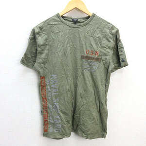 G■アヴィレックス/AVIREX 半袖プリントTシャツ【M】カーキ/men