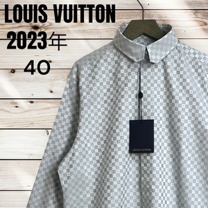 23SS☆即完売品☆LOUIS VUITTON ルイヴィトン ドレスシャツ DNAカラー ダミエ 長袖 40 グレー 2023年モデル カッターシャツ 正規店タグ