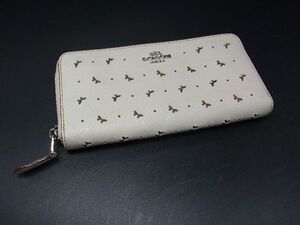 ■美品■ COACH コーチ レザー 蝶 パンチング ラウンドファスナー 長財布 ウォレット 札入れ 小銭入れ アイボリー系 DG7302