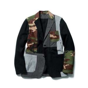 新品 SOPHNET. ソフネット パッチワーク テーラード シャツ ジャケット S 黒 迷彩 FABRIC MIX JACKET 定価47000円