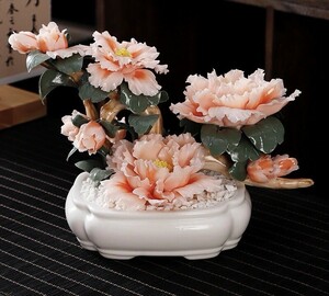  陶器花 彫り 玄関 置物03A2 縦約24cm横約14cm高さ約16.5cm