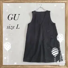 【GU】ジーユー(Ｌ)ノースリーブワンピース ジャンスカ 黒 後ろジップアップ