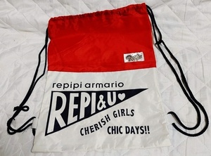 バッグ repipi armario レピピ ナップザッグ ナップサック リュック 赤×白×紺色ロゴ 難有