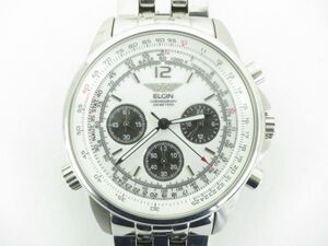 ELGIN エルジン　メンズ腕時計　クオーツ　FK-1230-F　クロノグラフ　白文字盤 お洒落な　シルバーカラー　I31