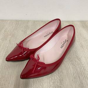 【repetto】レペット★フラットパンプス エナメル リボン シューズ 靴 サイズ37.5 レッド 09