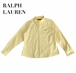 中古 ラルフローレン RALPH LAUREN 長袖 ボタンダウン シャツブラウス 黄 レディース 5f 大きいサイズ 30代 40代 50代