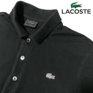 人気の黒【LACOSTE】希少ロゴカラー 銀ワニ ラコステ 表記3(Mサイズ相当) 半袖ポロシャツ ブラック 極上コットン 良品 即配◎