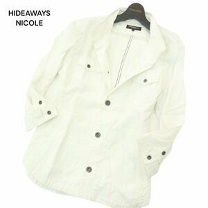 HIDEAWAYS NICOLE ハイダウェイ ニコル 麻 リネン混★ 襟ワイヤー 7分袖 ウエスタン シャツ ジャケット Sz.50　メンズ 白　A4T03274_3#A