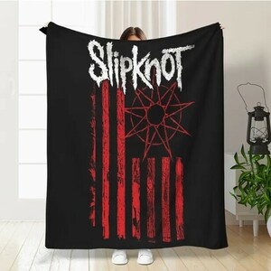 送料無料【新品】SLIPKNOT・75×100cm　黒　ベッドブランケット/薄手毛布/膝掛けフリース/お昼寝/ベッドカバー/キャンプ他　スリップノット