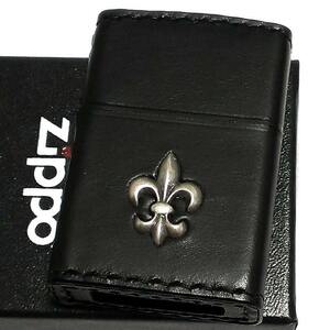 ZIPPO ライター 本牛革巻き ブラック Leather Lily ジッポ レザー リリー ユリ 黒 シンプル 牛革 おしゃれ メンズ 男性 ギフト プレゼント