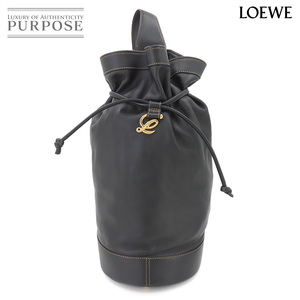 新品同様 ロエベ LOEWE 巾着 ワンショルダー バッグ レザー ブラック ゴールド 金具 ヴィンテージ Shoulder Bag 90258445