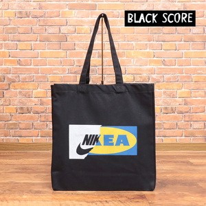 1円/BLACK SCORE/訳 トート バッグ NIKEA パロディプリント キャンバス 丈夫◎ モード ブラックスコア カバン 新品/黒/ブラック/jk463/