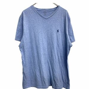 POLO RALPH LAUREN 半袖 ロゴTシャツ Lサイズ ポロラルフローレン Vネック 刺繍 ブルー 古着卸 アメリカ仕入 t2405-3370