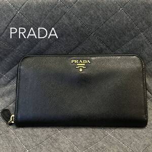 PRADA プラダ 長財布 サフィアーノ SAFFANO ラウンドファスナー NERO ロゴ