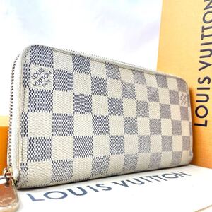 1円【最高級】LOUIS VUITTON ルイヴィトン ダミエアズール ジッピーウォレット N60019 ラウンドファスナー 長財布 ホワイト 白 アイボリー