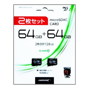 microSDXC64GBメモリーカード（HI-DISC）HDMCSDX64G-WOAx2 2枚セット【1円スタート出品・新品・送料無料】