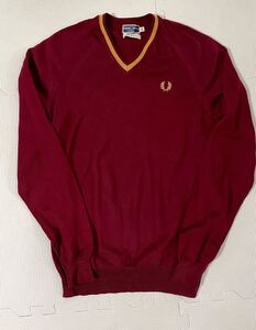 フレッドペリー Fred Perry Vネック セーター ワイン 36 S M イタリア製 イギリス モッズ スキンヘッズ italy england mods skinheads